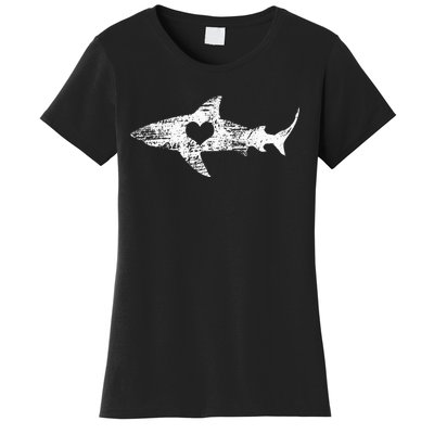 Vintage Shark Silhouette Hammerhead Shark Tiger Shark Heart Women's T-Shirt