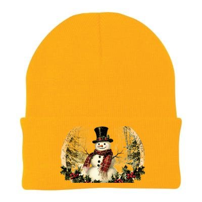 Vintage Snowman Scene Knit Cap Winter Beanie