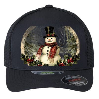 Vintage Snowman Scene Flexfit Unipanel Trucker Cap