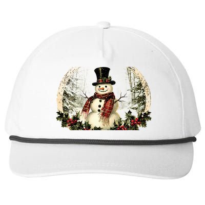 Vintage Snowman Scene Snapback Five-Panel Rope Hat