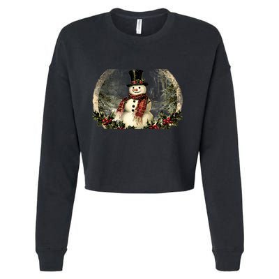 Vintage Snowman Scene Cropped Pullover Crew