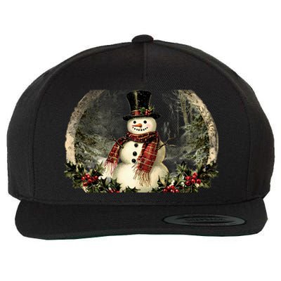 Vintage Snowman Scene Wool Snapback Cap