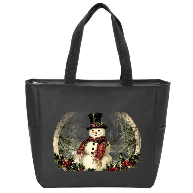 Vintage Snowman Scene Zip Tote Bag