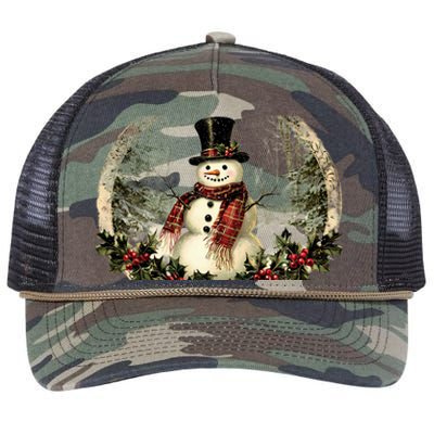 Vintage Snowman Scene Retro Rope Trucker Hat Cap