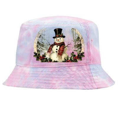 Vintage Snowman Scene Tie-Dyed Bucket Hat