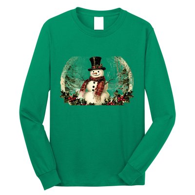 Vintage Snowman Scene Long Sleeve Shirt