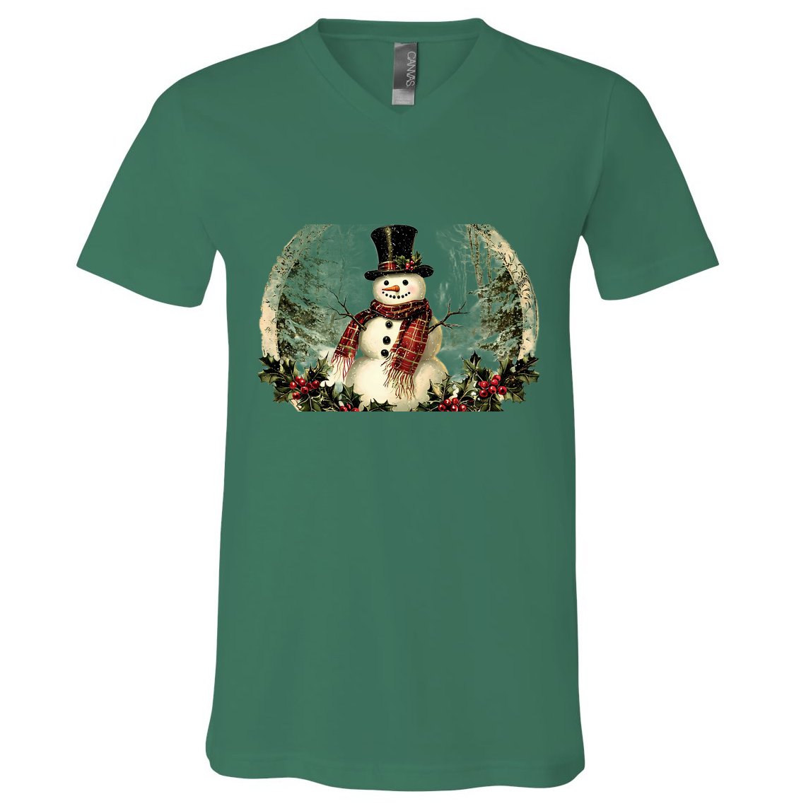 Vintage Snowman Scene V-Neck T-Shirt