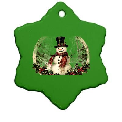 Vintage Snowman Scene Ceramic Star Ornament