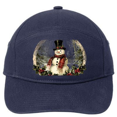 Vintage Snowman Scene 7-Panel Snapback Hat