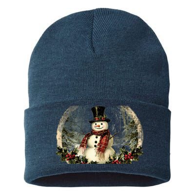 Vintage Snowman Scene Sustainable Knit Beanie