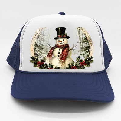 Vintage Snowman Scene Trucker Hat