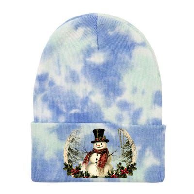 Vintage Snowman Scene Tie Dye 12in Knit Beanie