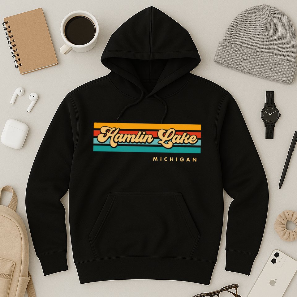 Vintage Sunset Stripes Hamlin Lake Michigan Hoodie