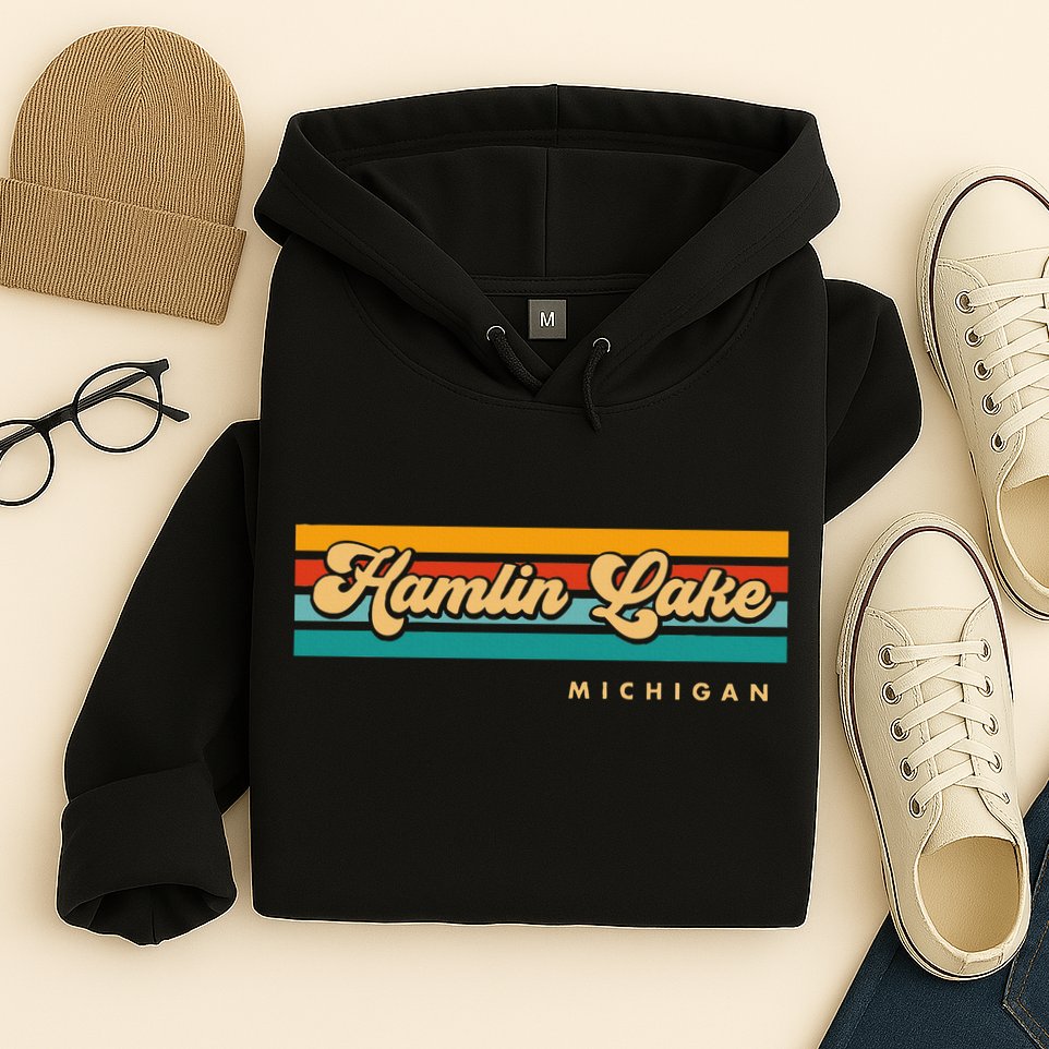 Vintage Sunset Stripes Hamlin Lake Michigan Hoodie