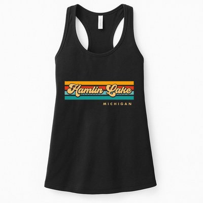 Vintage Sunset Stripes Hamlin Lake Michigan Womens Tank Top