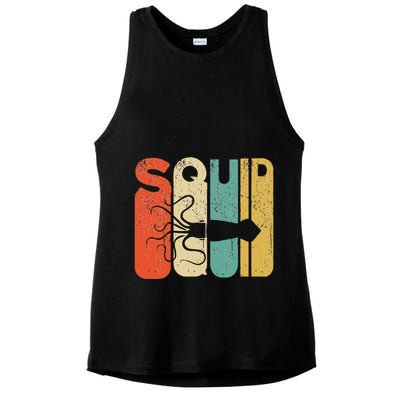 Vintage Style Squid Silhouette Funny Squid Ladies PosiCharge Tri-Blend Wicking Tank
