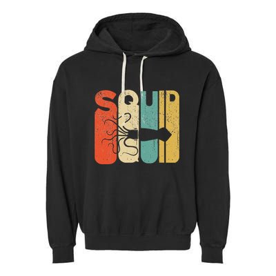 Vintage Style Squid Silhouette Funny Squid Garment-Dyed Fleece Hoodie