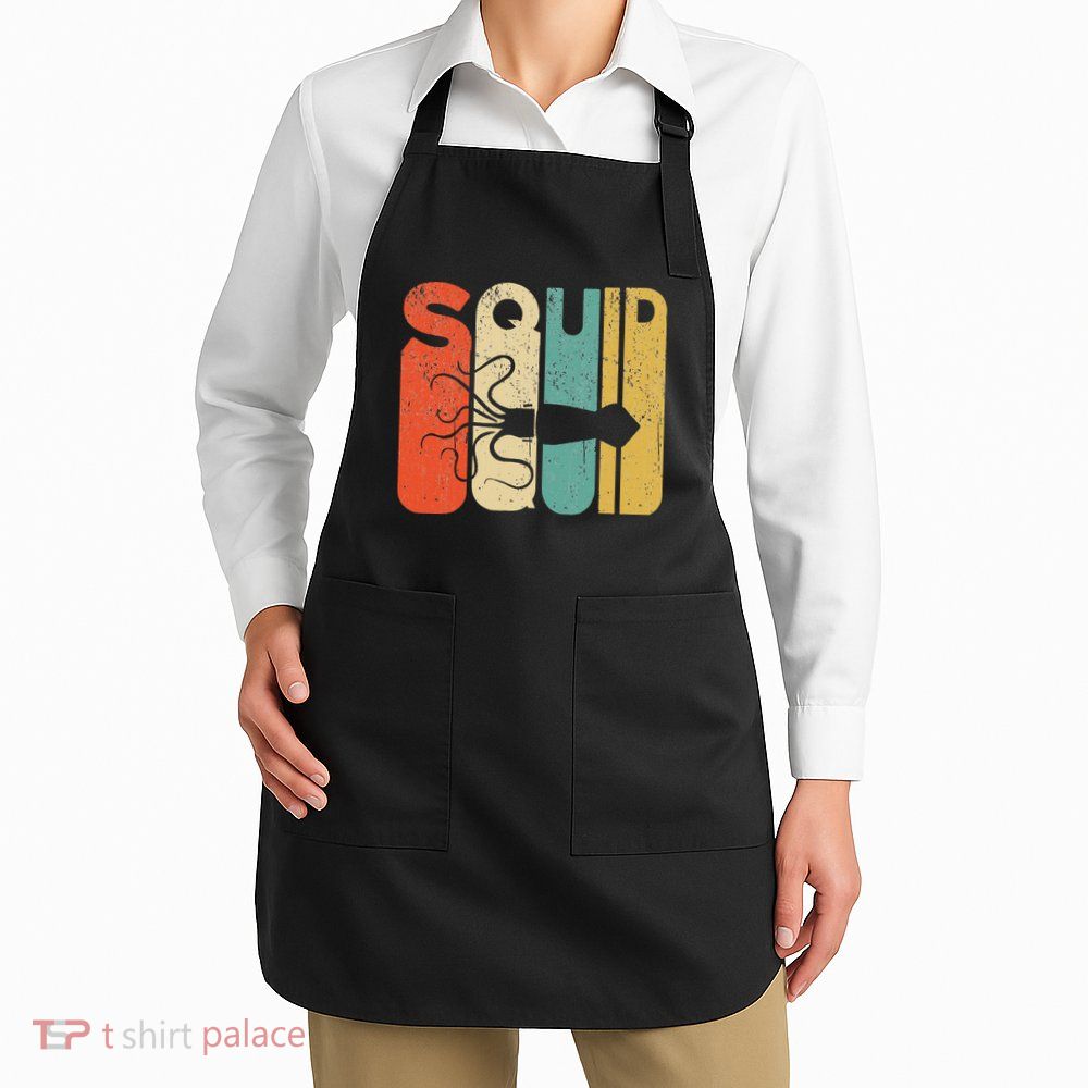 Vintage Style Squid Silhouette Funny Squid Apron