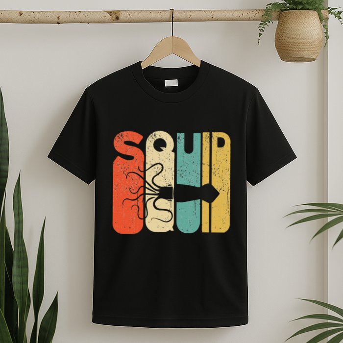 Vintage Style Squid Silhouette Funny Squid T-Shirt