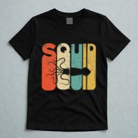 Vintage Style Squid Silhouette Funny Squid T-Shirt