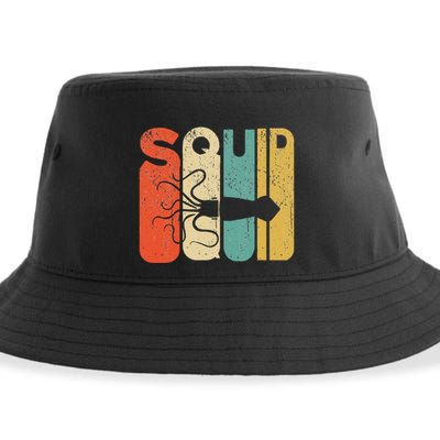 Vintage Style Squid Silhouette Funny Squid Sustainable Bucket Hat