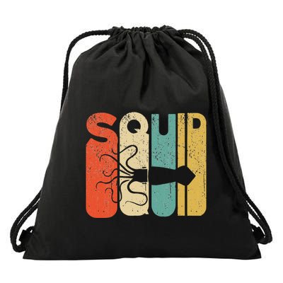 Vintage Style Squid Silhouette Funny Squid Drawstring Bag