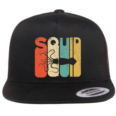 Vintage Style Squid Silhouette Funny Squid Flatbill Hat