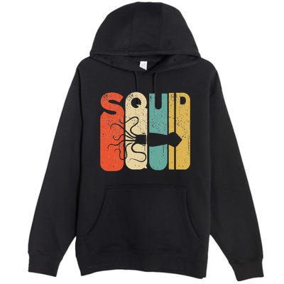 Vintage Style Squid Silhouette Funny Squid Premium Pullover Hoodie