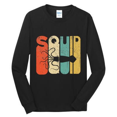Vintage Style Squid Silhouette Funny Squid Tall Long Sleeve T-Shirt