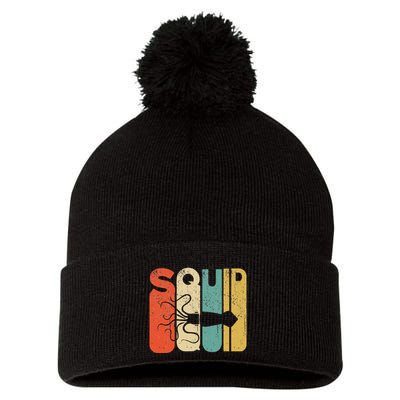 Vintage Style Squid Silhouette Funny Squid Pom Pom 12in Knit Beanie