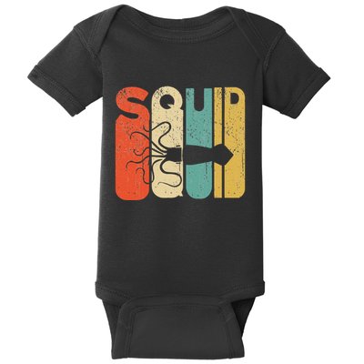 Vintage Style Squid Silhouette Funny Squid Baby Bodysuit