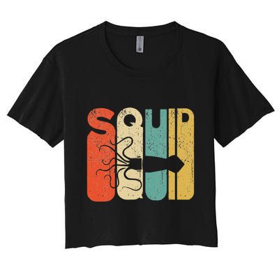 Vintage Style Squid Silhouette Funny Squid Crop Top