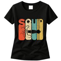 Vintage Style Squid Silhouette Funny Squid Womens T-Shirt