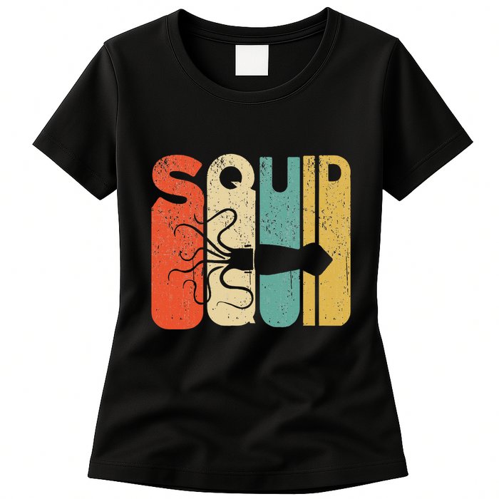 Vintage Style Squid Silhouette Funny Squid Womens T-Shirt