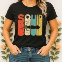 Vintage Style Squid Silhouette Funny Squid Womens T-Shirt