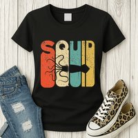Vintage Style Squid Silhouette Funny Squid Womens T-Shirt