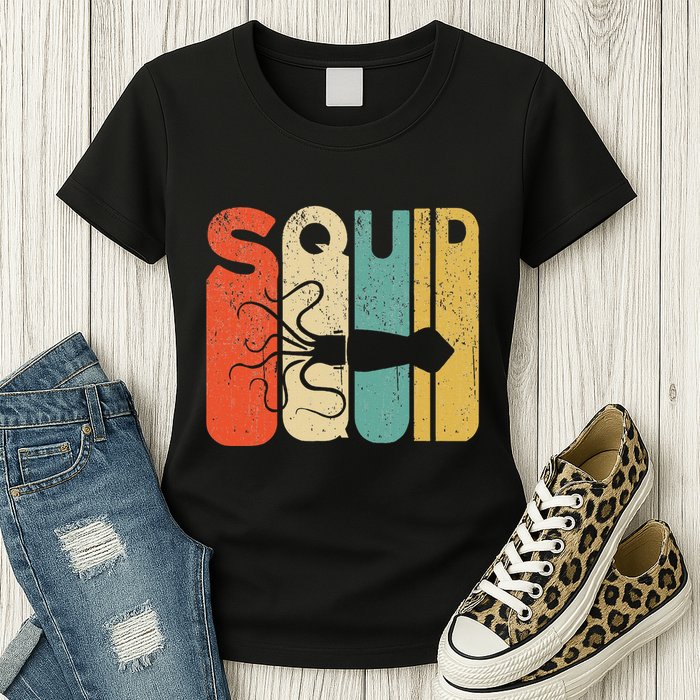 Vintage Style Squid Silhouette Funny Squid Womens T-Shirt
