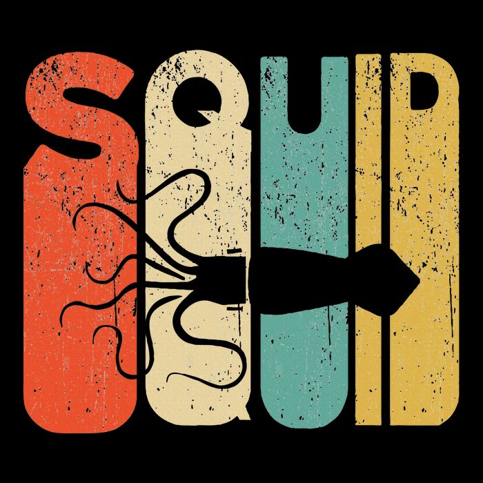 Vintage Style Squid Silhouette Funny Squid Womens T-Shirt