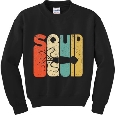 Vintage Style Squid Silhouette Funny Squid Kids Sweatshirt