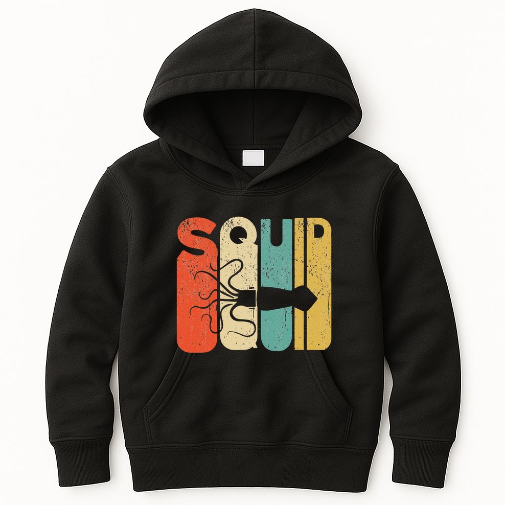 Vintage Style Squid Silhouette Funny Squid Kids Hoodie
