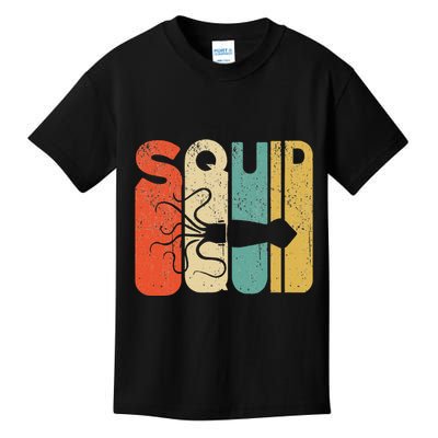 Vintage Style Squid Silhouette Funny Squid Kids T-Shirt