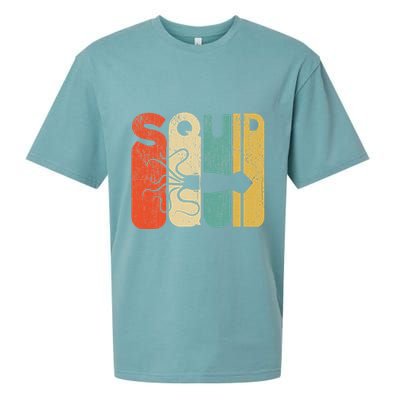 Vintage Style Squid Silhouette Funny Squid Sueded Cloud Jersey T-Shirt