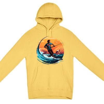 Vintage Sunset Surfing Design Kite Surfing Funny Gift Premium Pullover Hoodie