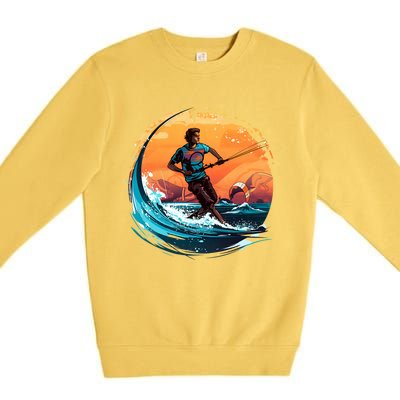 Vintage Sunset Surfing Design Kite Surfing Funny Gift Premium Crewneck Sweatshirt