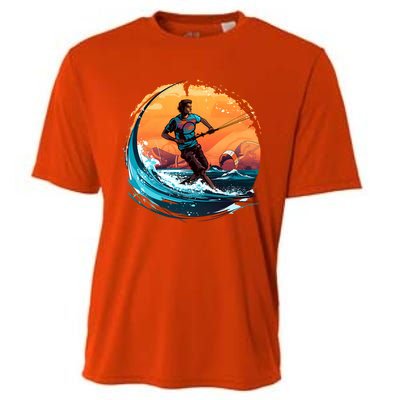 Vintage Sunset Surfing Design Kite Surfing Funny Gift Cooling Performance Crew T-Shirt