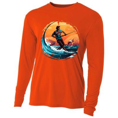 Vintage Sunset Surfing Design Kite Surfing Funny Gift Cooling Performance Long Sleeve Crew