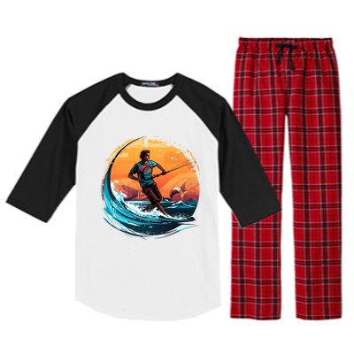 Vintage Sunset Surfing Design Kite Surfing Funny Gift Raglan Sleeve Pajama Set