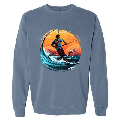 Vintage Sunset Surfing Design Kite Surfing Funny Gift Garment-Dyed Sweatshirt