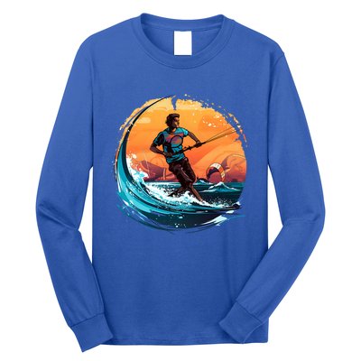 Vintage Sunset Surfing Design Kite Surfing Funny Gift Long Sleeve Shirt