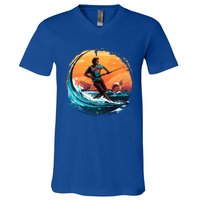 Vintage Sunset Surfing Design Kite Surfing Funny Gift V-Neck T-Shirt